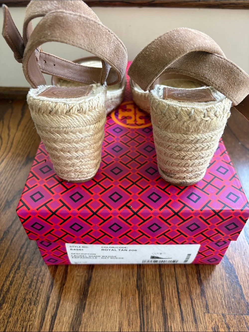Tory Burch Natural Tan Suede Espadrille Wedge Sandals with Ankle Strap
